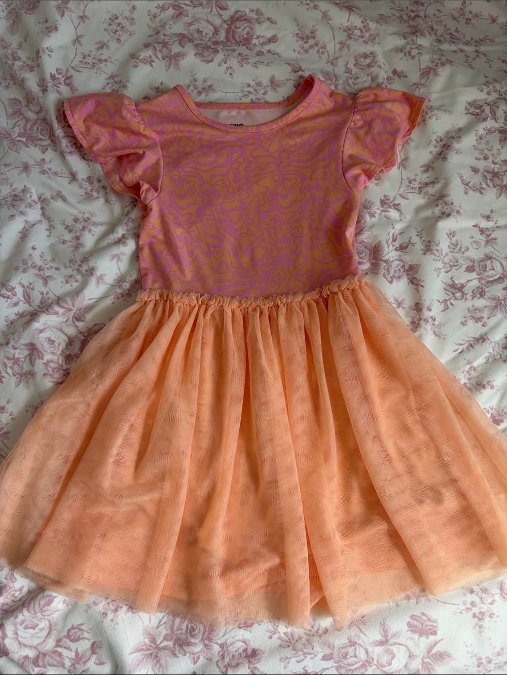Epic Threads Pink and Peach Flutter-Sleeve Tulle Dress